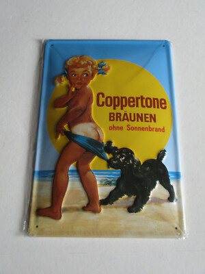 Coppertone Bräunen ohne Sonnenbrand Blechschild ca. 30 x 20 cm NEU 