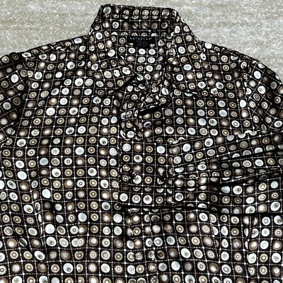 Rafaella Blouse Womens 10 Brown White Retro Geometric Y2K Workwear Festival Soft