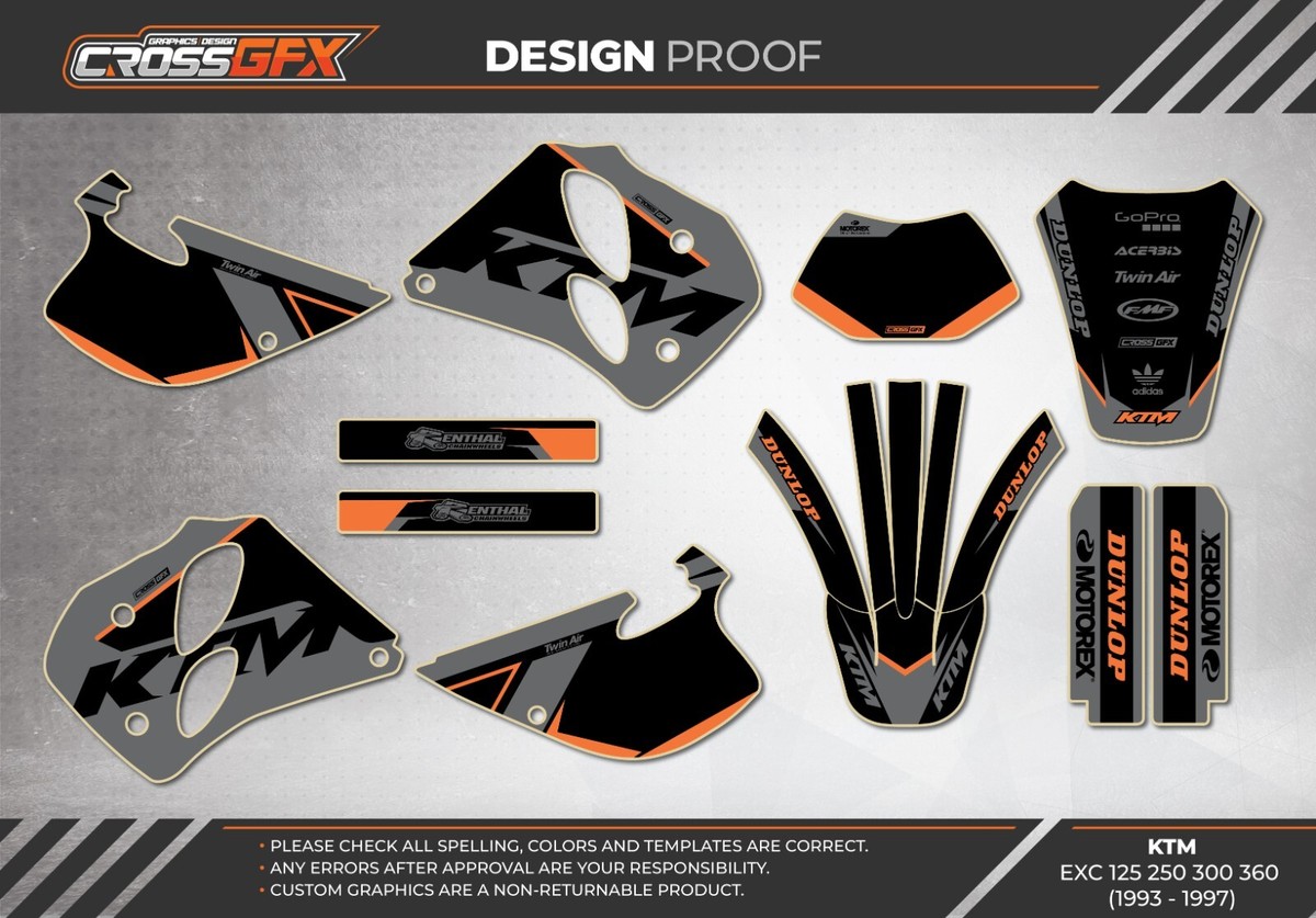 1993-1997 KTM EXC 125 250 300 360 Graphics Kit Decal Sticker 1993