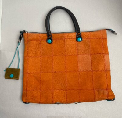 Gabs Purse Leather Bag Top Handle Large Tote Italy Artsy Boho Orange
