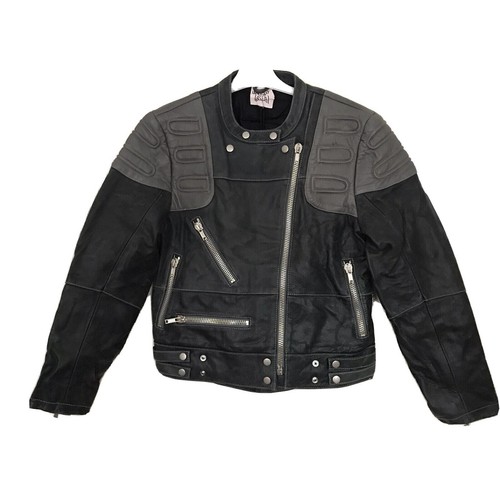 TOPSHOP UNIQUE RARE GREY LEATHER MOTO BIKER JACKET S/M UK 8-14 EU 36-42 NEW £350 - Picture 2 of 12