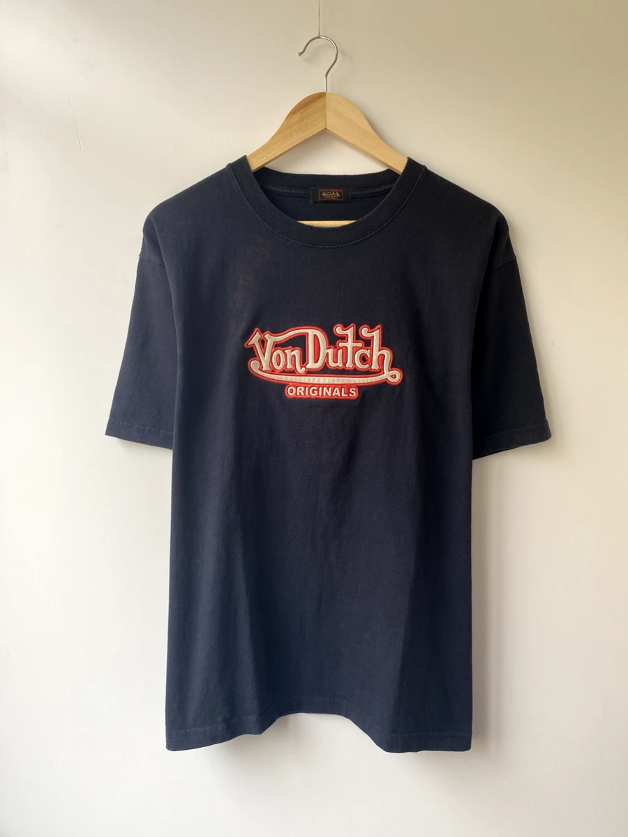 Vintage 90s Von Dutch big logo t shirt size M color blue