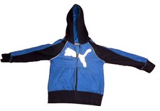 Puma Hoodie Sweatshirt Boys Size 5 Blue Black Pocket Long Sleeve Distressed