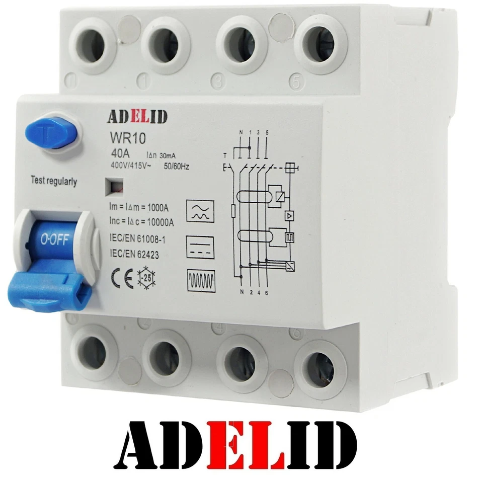 ADELID® FI Fehlerstromschutzschalter RCD Typ B 40A 63A Wallbox E-Auto Allstromsensitiv