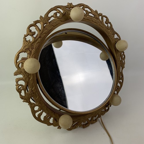 Vintage Gold Hollywood Regency Art nouveau 2 Sided Lighted Mirror Metaltex Inc - Picture 2 of 9