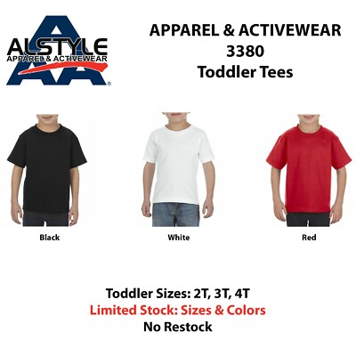 ASTYLE 3380 Toddler Classic Blank Short Sleeve T-Shirts Size 2T, 3T, 4T