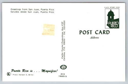 Postcard Greetings from San Juan Puerto Rico Sea Entrance Miles of Beaches - Bild 2 von 2