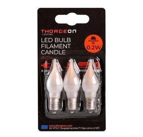 3 Paquetes De Bombillas LED Filamento Vela 0.2W E10 8-55V 12Lm 2100K THORGEON - Imagen 1 de 2