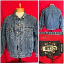 VINTAGE 1980s Guide Gear Insulated Denim Jean Jacket Size Large Red Lined