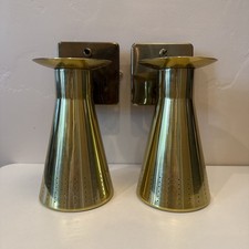 Pair Vintage MCM Imperialites Brass Cone Wall Sconces Perforated Starlight