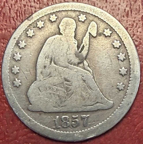 1857 Seated Liberty Quarter. Free Shipping