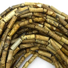 13mm natural picture jasper tube beads 15.5" strand 4x13mm