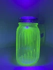 Vtg Anchor Hocking Shaker Ribbed Green Uranium glass W Metal Lid #2