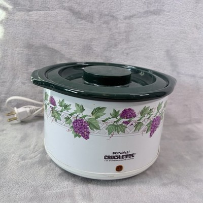 Vintage Rival Crock-Ette 1 Qt Slow Cooker Grapevine Pattern Fixed Pot Warmer