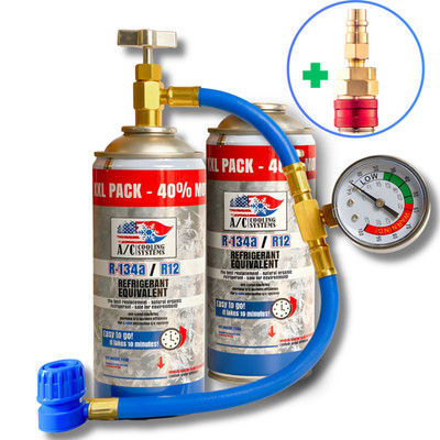 Kältemittel R134A Ersatzgas für Autos Äquivalent KOMPLETTSET + HP/LP Adapter