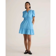 Quince Organic Cotton Poplin Tiered Mini Dress Cornflower Blue XS NWT