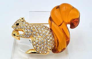 Rhinestone Amber Lucite Squirrel Nolan Miller Brooch Pin Lot. H730