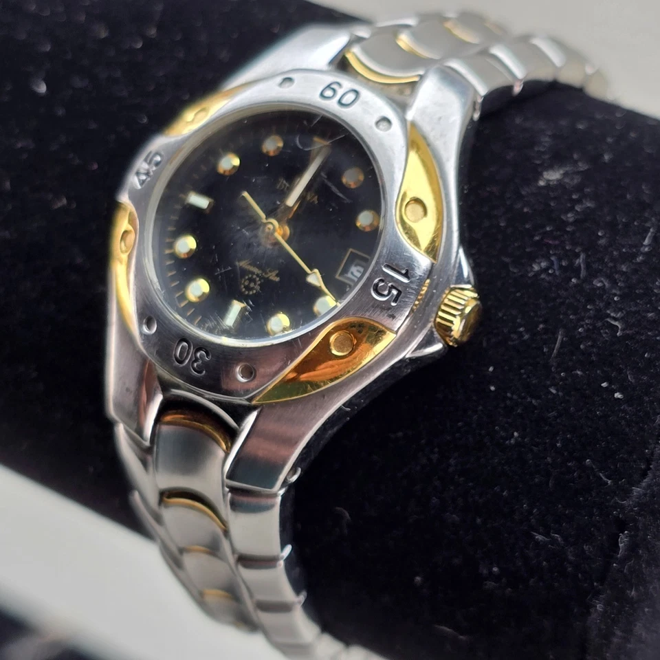 Bulova Marine Star Quartz Watch Black Dial Two Tone Womens New Battery -X1X - Image 2 of 4