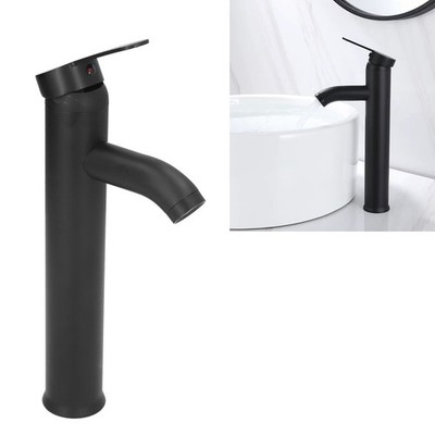 Black Faucet Bathroom G1/2 Stainless Steel Easy Control Matte Black Tall Vessel