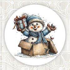 Christmas Snowman Holding Gift Stickers Round Matte Labels Seals