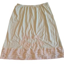 Vintage Kayser Creamy Beige Nylon Half Slip Pink Floral Lace Trim Made in USA M
