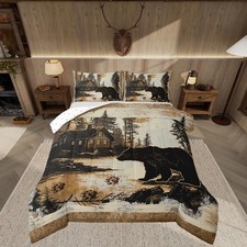 Rustic Cabin Bear Comforter Set Forest Animal Wildlife Hunting Theme Bedding ...