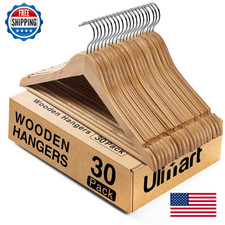 Ulimart 30-Pack Wooden Hangers, Solid Wood Clothes Hangers with Bar, Natural