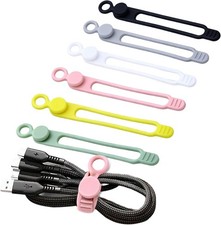 6pk Silicone Cable Ties Reusable Cord Organizer Multi-Color Straps