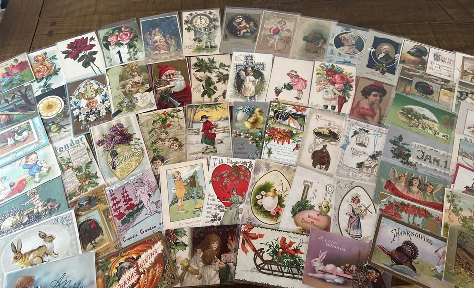 Lot of 60 Holiday Greetings Postcards~Xmas~Easter~Thanksgiving Santa~etc.~k469 - Image 4 of 4