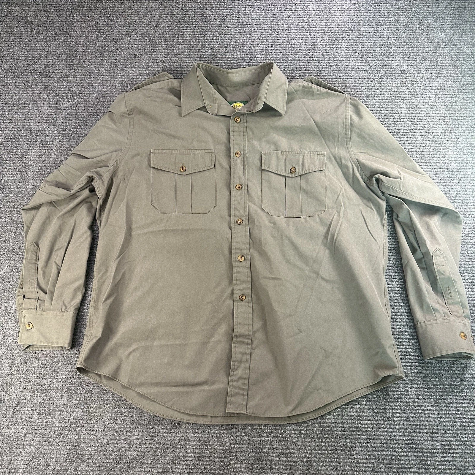 Mens Cabela's Canvas Beige Button Down Flannel Long Sleeve Shirt Size XL