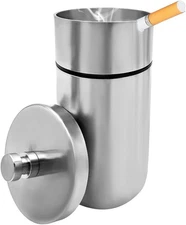 Car Ashtray with Lid, Stainless Steel Smokeless Smell Proof Auto Ash Tray, Detac