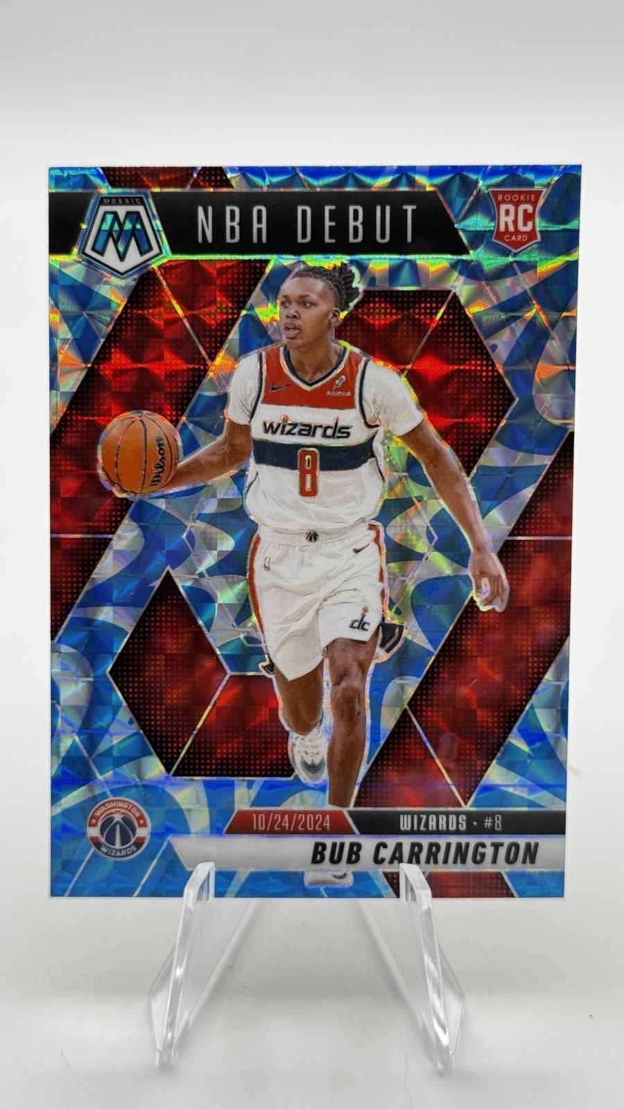 2024-25 Panini Mosaic - NBA Debut Bub Carrington #259 Reactive Blue Mosaic (RC)