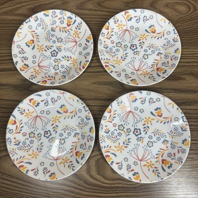 Set of 4 Retired Corelle Signature PRAIRIE GARDEN RED Floral Salad Plates  6.75''