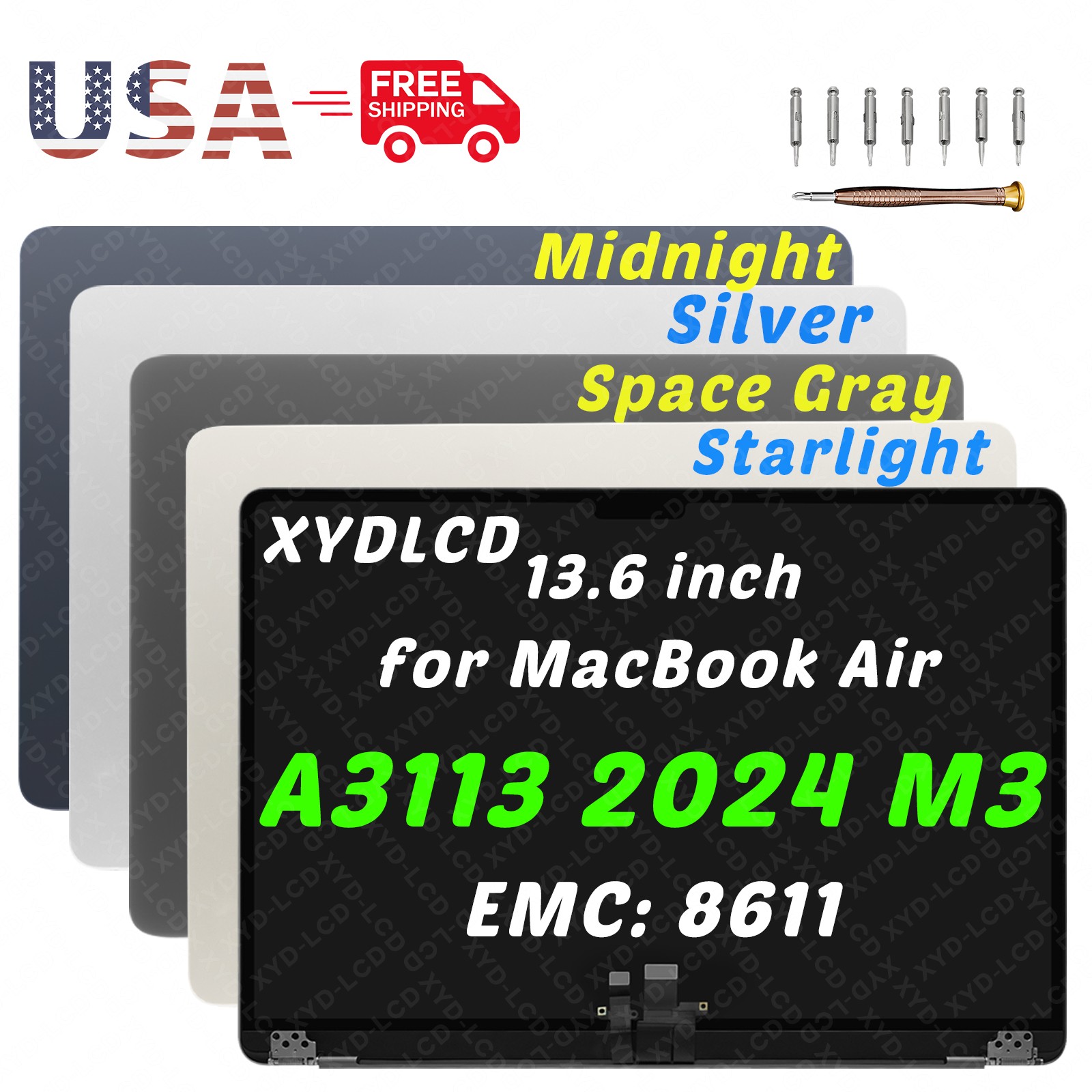 Per Apple Macbook Air A3113 2024 EMC 8611 Schermo LCD Assemblato Argento Grigio Siderale