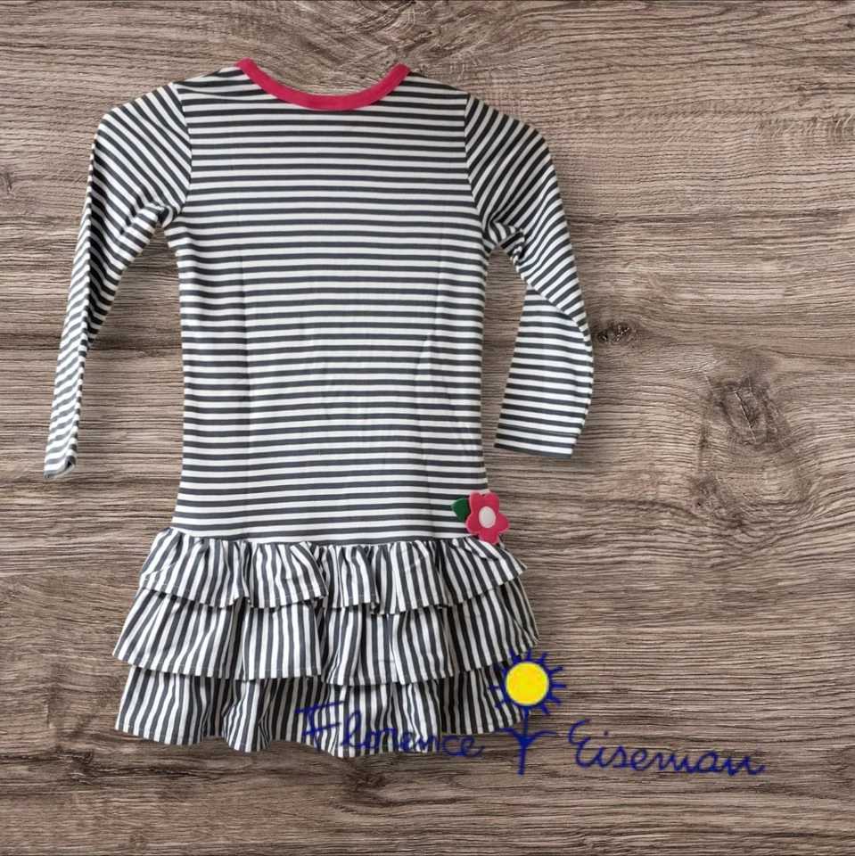 Vestido Florence Eiseman Niñas Flores Gris Oscuro y Blanco Rayas Manga Larga Talla 6 Foto 2 de 4