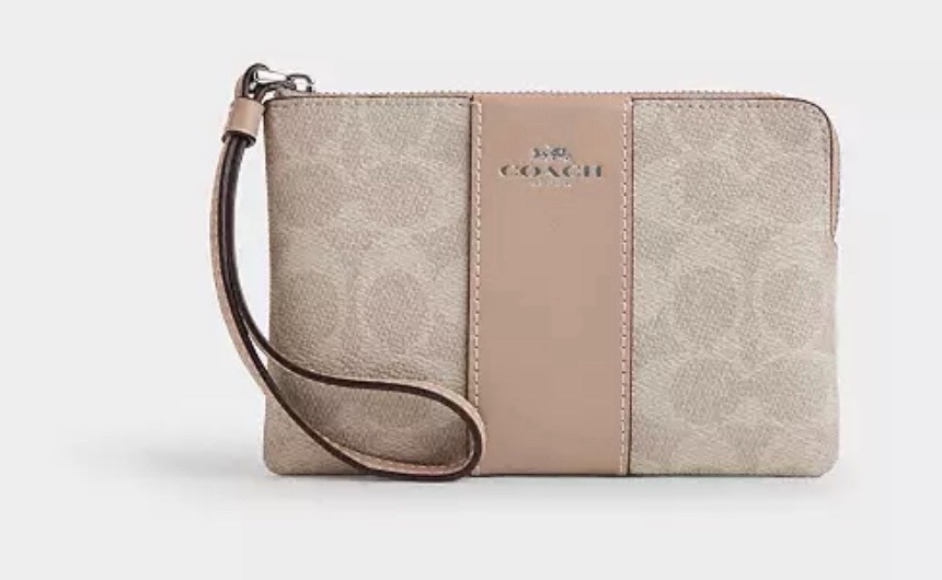 Coach Corner Zip Wristlet/Wallet Signature Canvas with Stripe