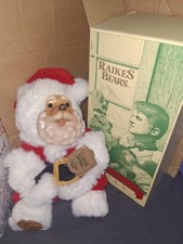 Raikes Bears Santa Claus Collector Bear White Red Plush Wood Face Box Tag 1989