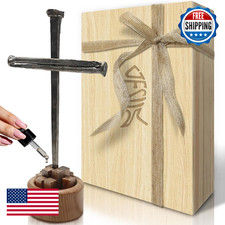 LeMeeOly Jesus Christ Crucifixion Nail Metal Cross Wooden Base, Easter Gifts for