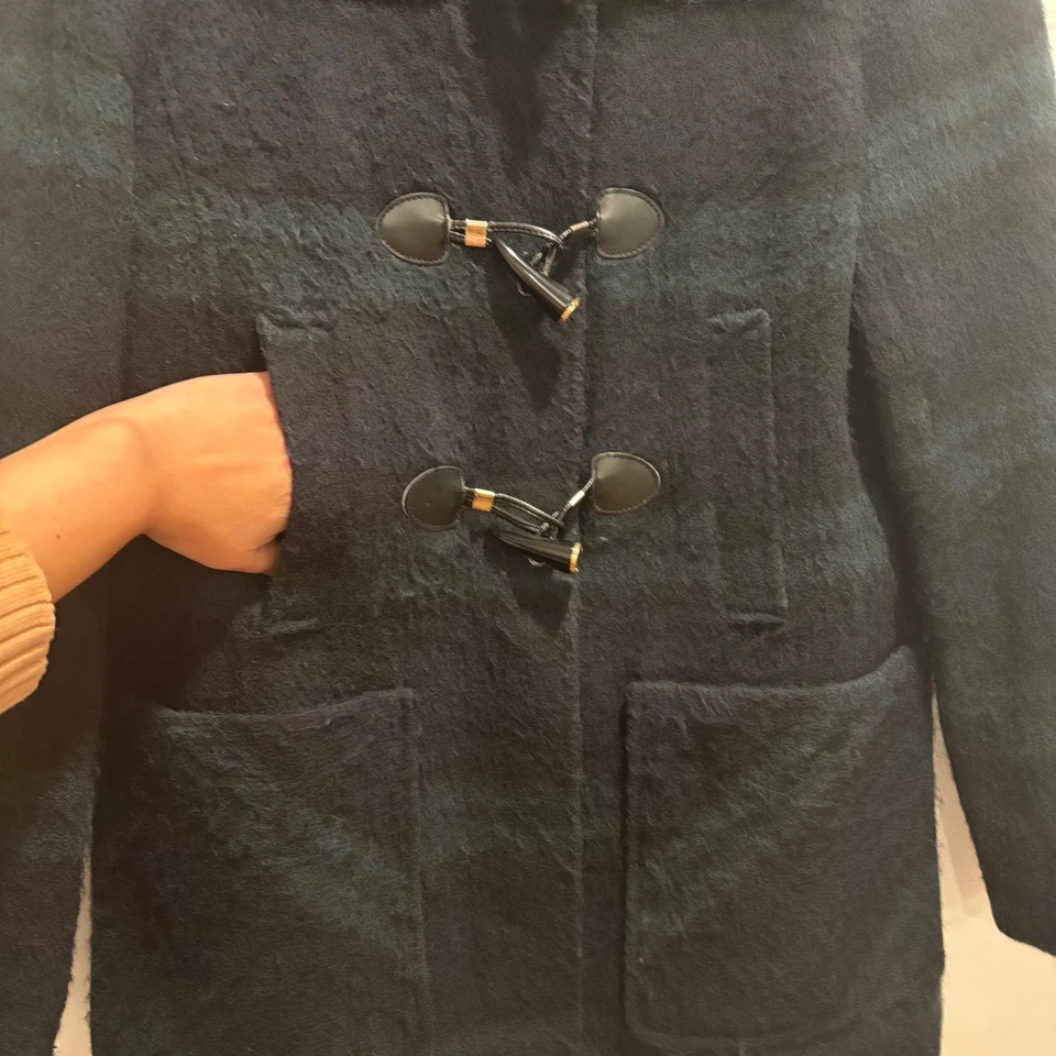 Abrigo de lona a cuadros para mujer capucha de lana palanca negro verde Preppy Heritage invierno 8 Foto 2 de 4