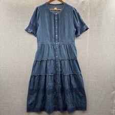 Gap × LoveShackFancy Denim Tiered Midi Dress Blue Dark Wash Chambray Lace Sleeve