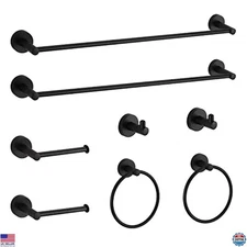 BGL 8-Piece Black Bathroom Hardware Accessory Set, Towel Bar, Hooks, and More