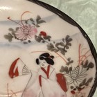 Glossy Round Ceramic Decorative Plate, Pink Geisha & Floral Design, Gold Rim — photo 3