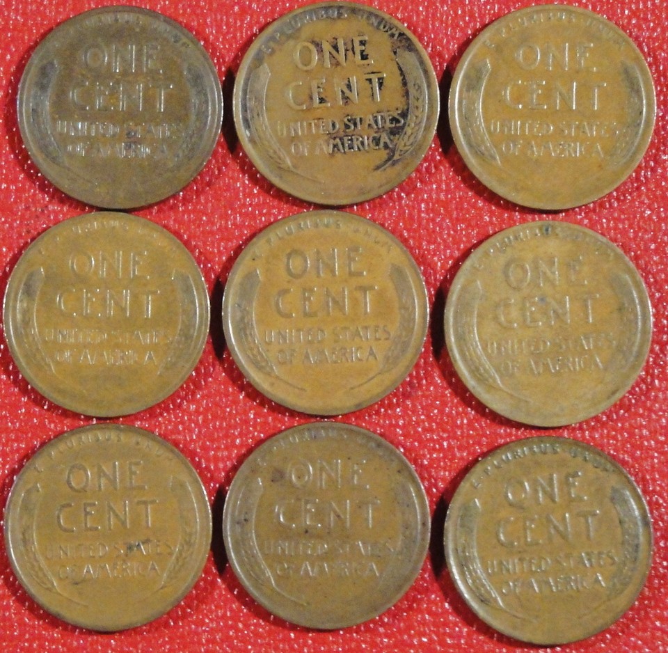 1919,20,21,25,26,27,28,29,30 Lincoln Wheat Cents Decent F+ to EF coins ...