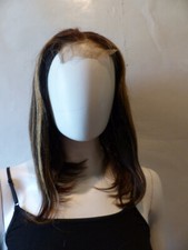 14" BROWN W/ BLONDE HIGHLIGHTS SILKY STRAIGHT LACE FRONTAL WIG