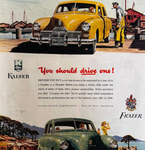 1947 Kaiser Frazer Advertisement Vintage Automobilia Cars Willow Run DWWW5