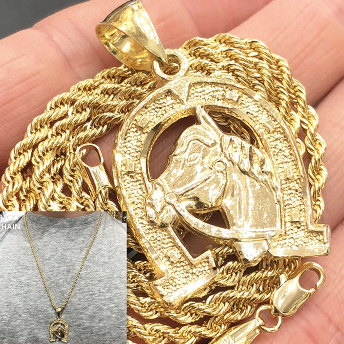 14K Yellow Gold Horse Necklace