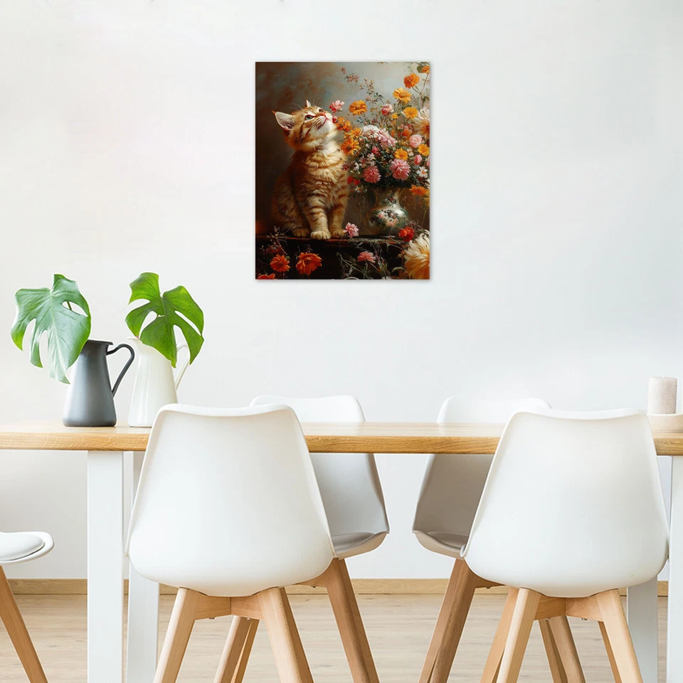 Funny Cat Botanical Pink Wildflower Canvas Wall Art for Bathroom Living Room - Image 2 of 4