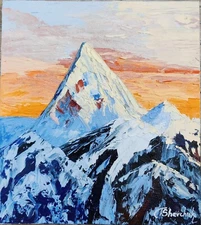 Mountain Original Oil Painting Landscape Winter Hand Painted Home Decor Art 8x7