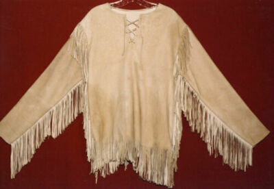 New Western Suede Leather Mountain Men Buckskin Shirt With Fringes 