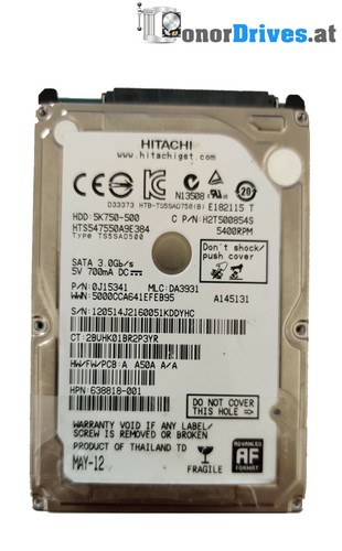 Hitachi  HTS547550A9E384 - 0J15341 - 500 GB - SATA - 220 0A90269 01 Rev.*